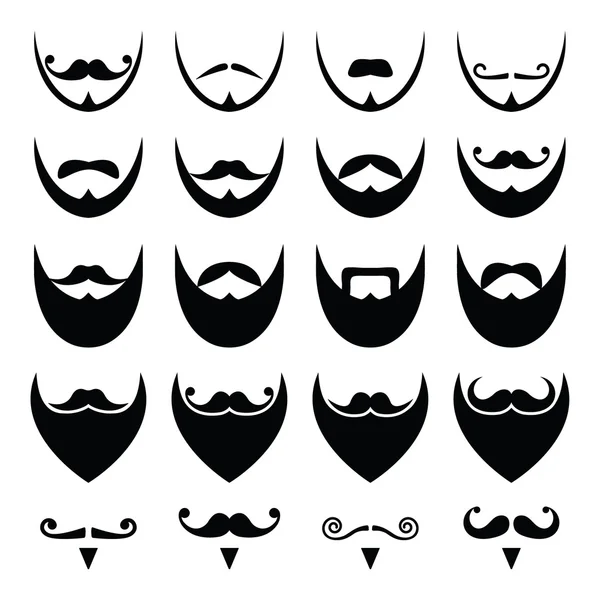 Barba con bigote o bigote vector iconos conjunto — Archivo Imágenes Vectoriales