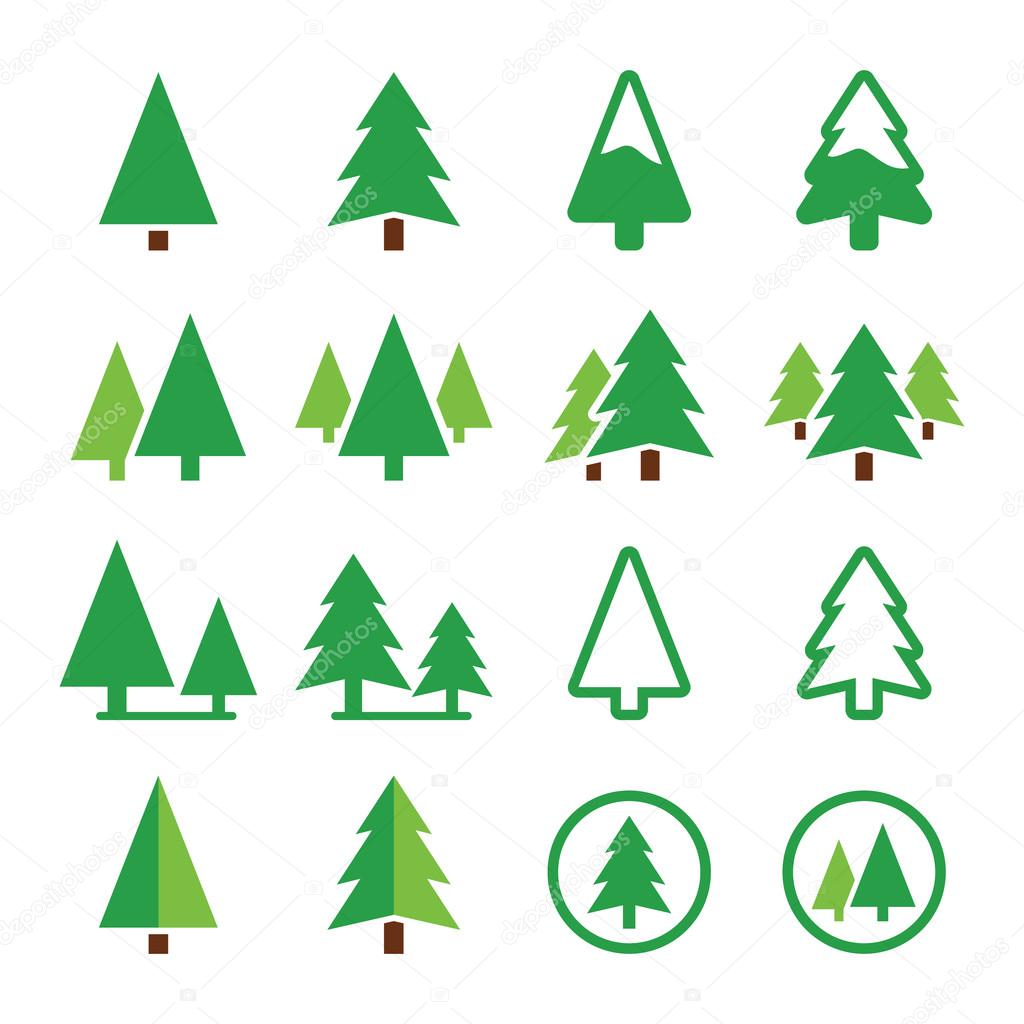 Pine tree, park vector green icons set