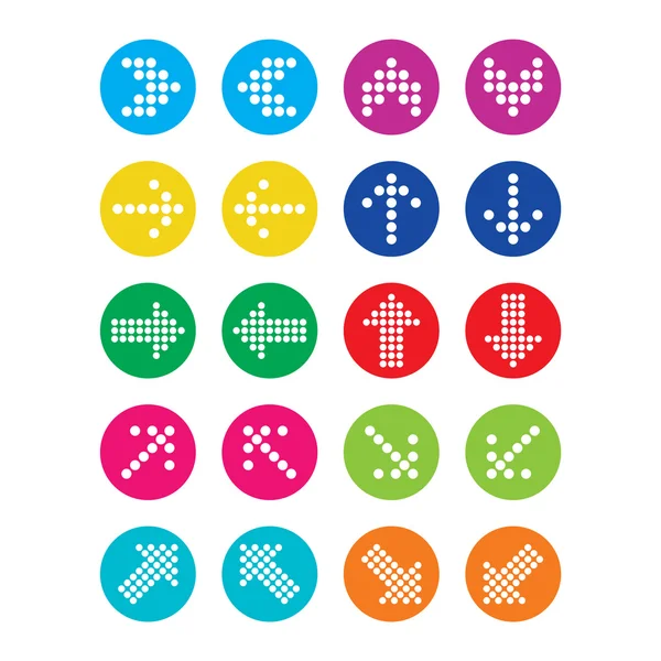 Gestippelde kleurrijke pijlen ronde iconen set geïsoleerd op wit — Stockvector