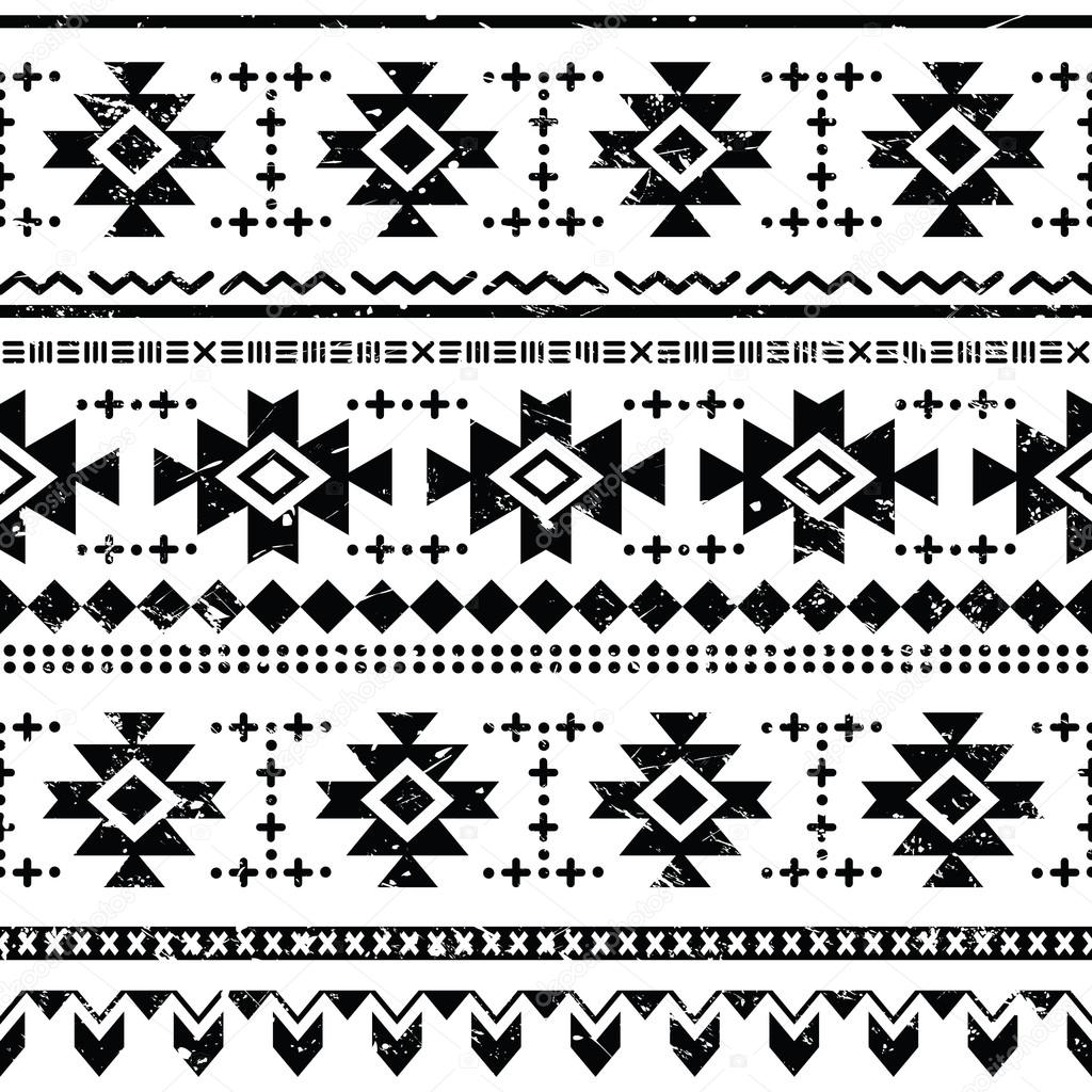 Tribal aztec vector retro seamless pattern on white