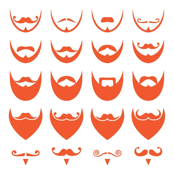 Barba de jengibre con bigote o bigote vector iconos conjunto — Vector de stock