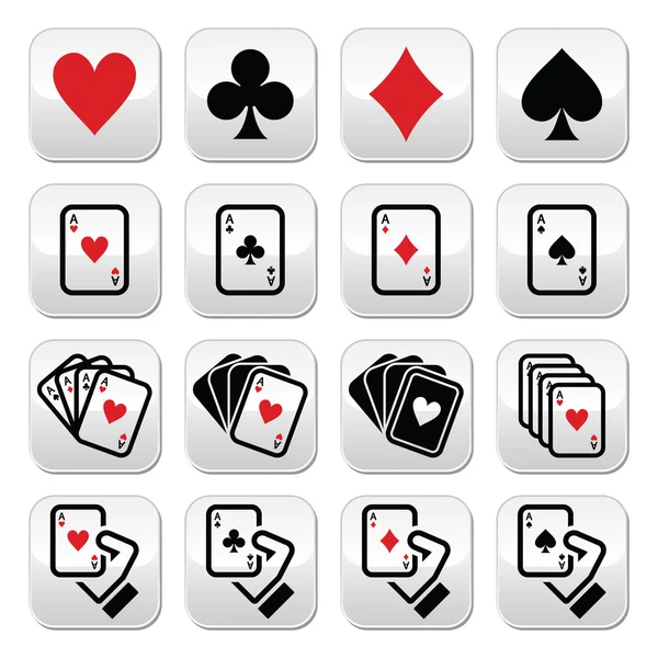 Παίζουν χαρτιά, το πόκερ, τα τυχερά παιχνίδια σύνολο κουμπιά — Διανυσματικό Αρχείο