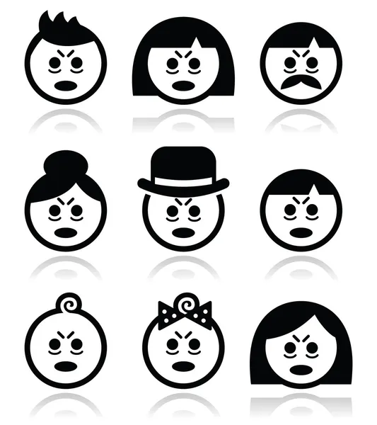 Moe of zieke mensen gezichten icons set — Stockvector