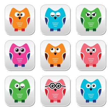 baykuş karikatür vector Icons set