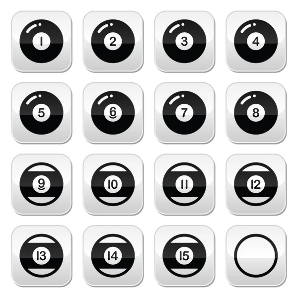 Pool ball, billiard or snooker ball buttons set — Stock Vector