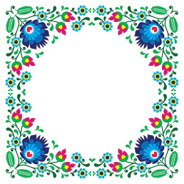 Polish floral folk embroidery frame pattern - wzory lowickie