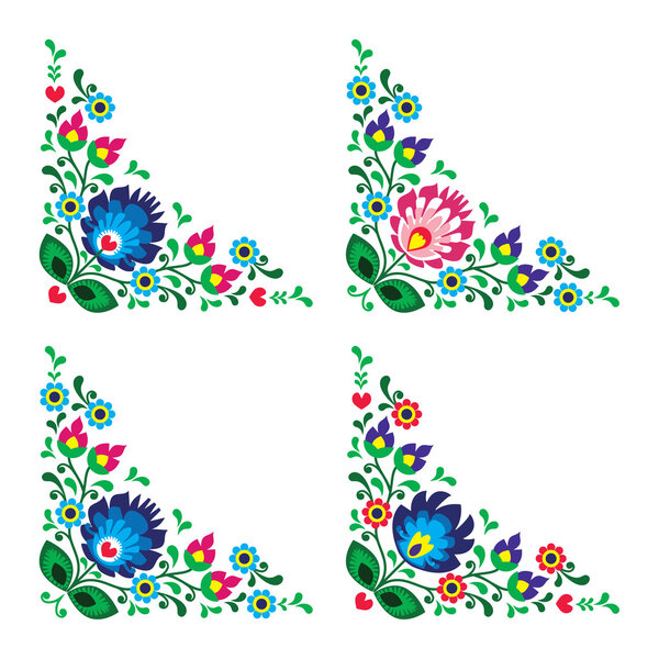 Corner border Polish floral folk embroidery pattern - wzory lowickie