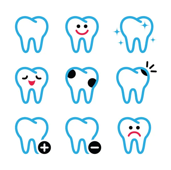Tooth , teeth vector icons set in color — Stock Vector
