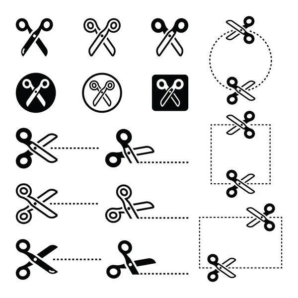 Scissors with cut lines icons set — Stock Vector