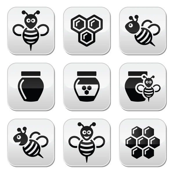Zestaw ikon wektorów pszczół i miodu — Wektor stockowy