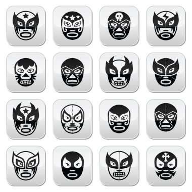 Lucha libre, luchador Mexican wrestling black masks buttons clipart
