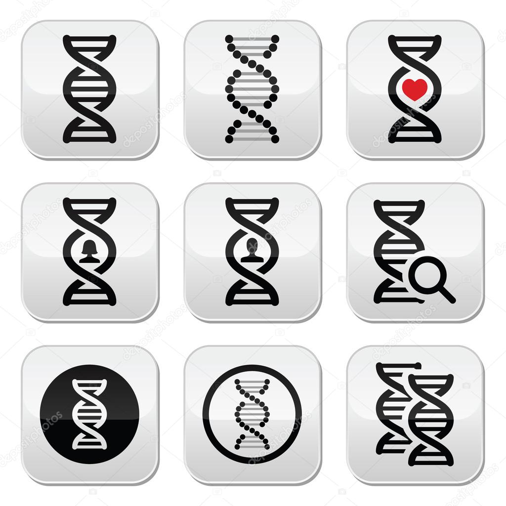 DNA, genetics vector buttons set