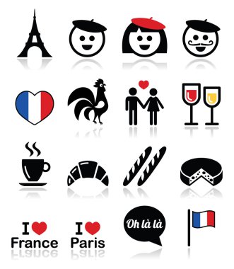 Fransa, paris vektör simgeler kümesi seviyorum.
