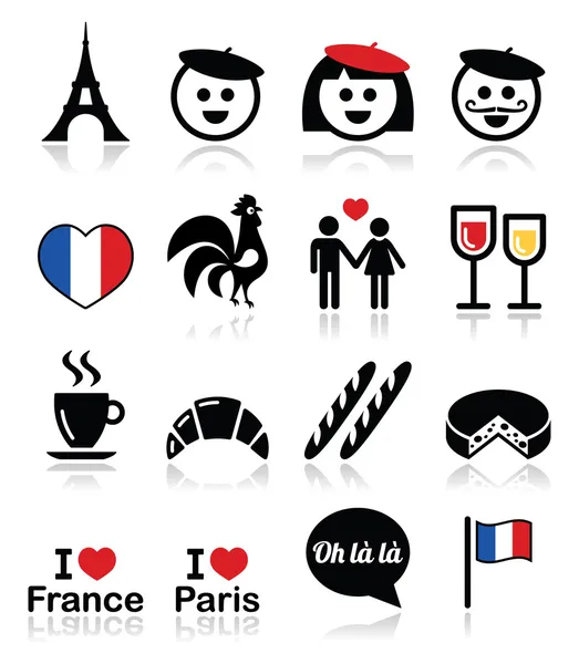 Frankrijk, ik hou van Parijs vector icons set — Stockvector