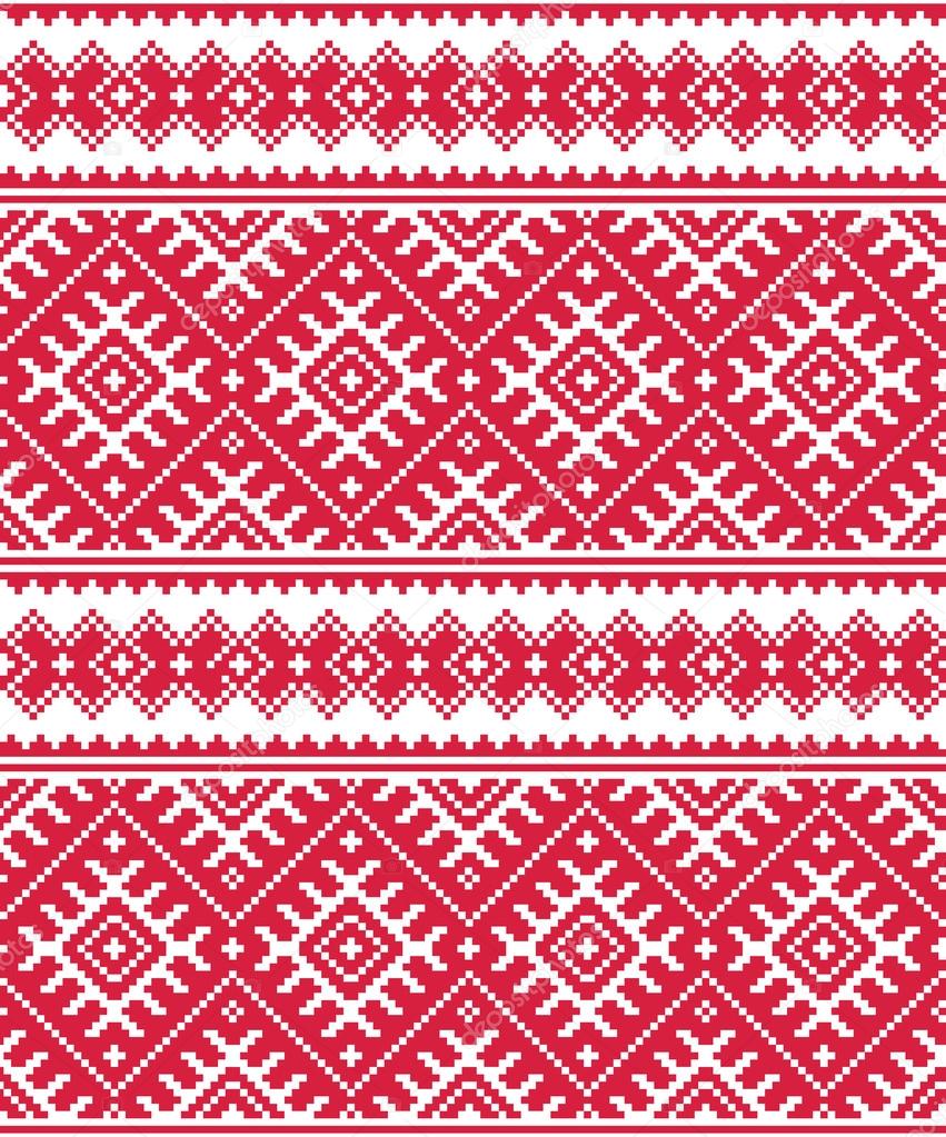 Ukrainian red seamless folk emboidery pattern or print