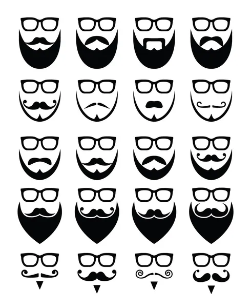 Sakal ve gözlük, hipster Icons set — Stok Vektör