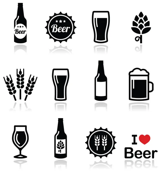 Bira vector Icons set - şişe, bardak, bardak — Stok Vektör