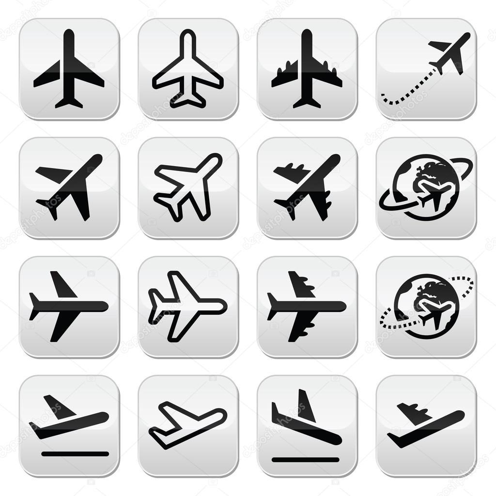 Plane, flight, airport icons set