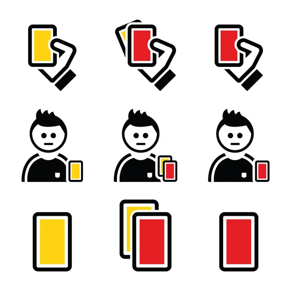 Football or soccer yellow and red card icons set — Stock Vector