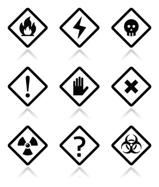 Uyarı, tehlike, dikkat kare Icons set