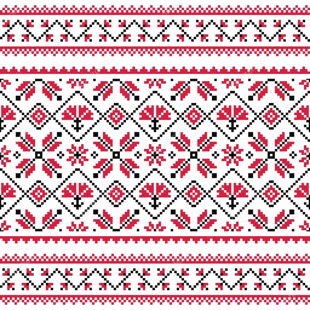 Ukrainian, Slavic folk knitted red emboidery pattern or print