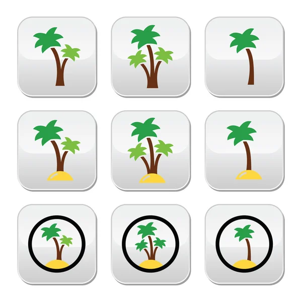 Palmen, exotische Ferien am Strand Vektor bunte Symbole gesetzt — Stockvektor