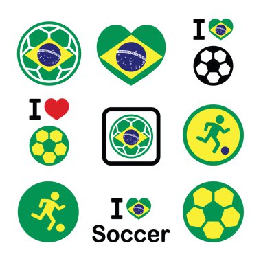 Brezilya bayrağı, futbol ya da futbol topu Icons set