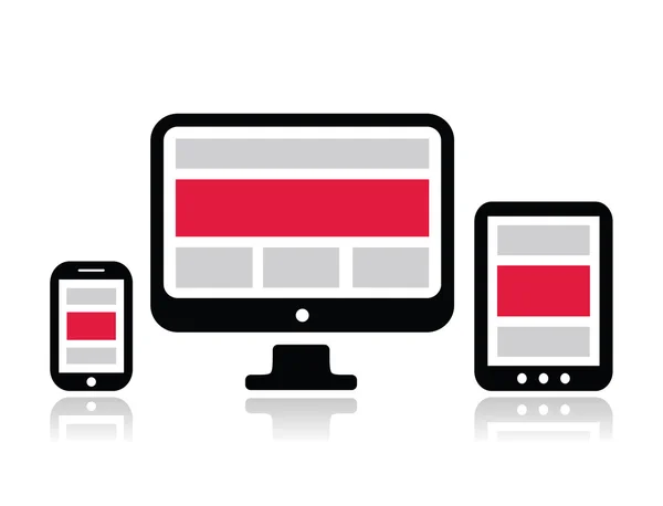 Responsive Design für das Web - Computerbildschirm, Smartphone, Tablet-Icons gesetzt — Stockvektor