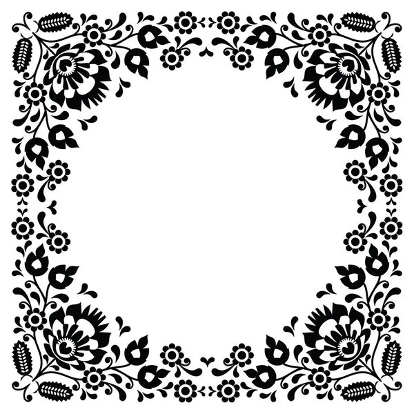 Patrón de marco de bordado negro folclórico floral polaco - wzory lowickie — Vector de stock