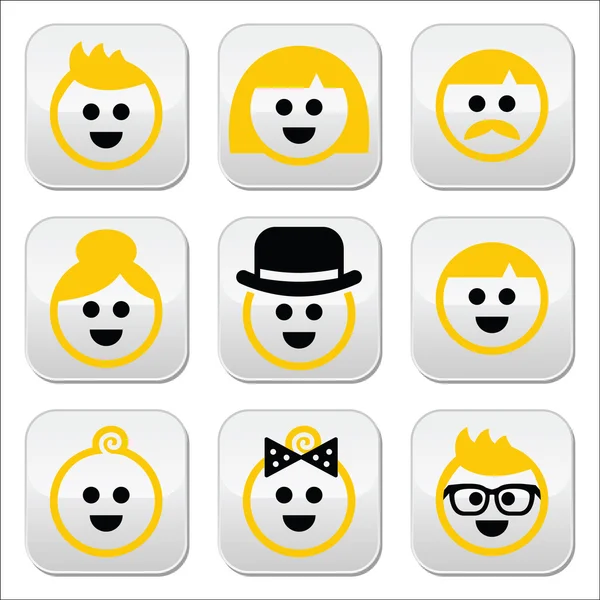 Las personas con el pelo rubio vector iconos conjunto — Vector de stock