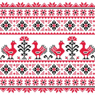 Ukrayna Slav halk kuşlar ile kırmızı emboidery Desen Örme