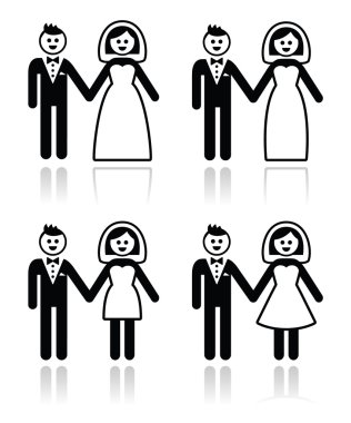 Düğün, evli çift, gelin ve damat Icons set