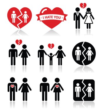 Çift ayrılık, boşanma vector Icons set