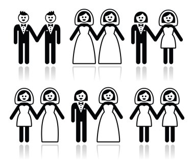 gay ve lezbiyen düğünü - damat ve gelin simgeleri ayarlayın