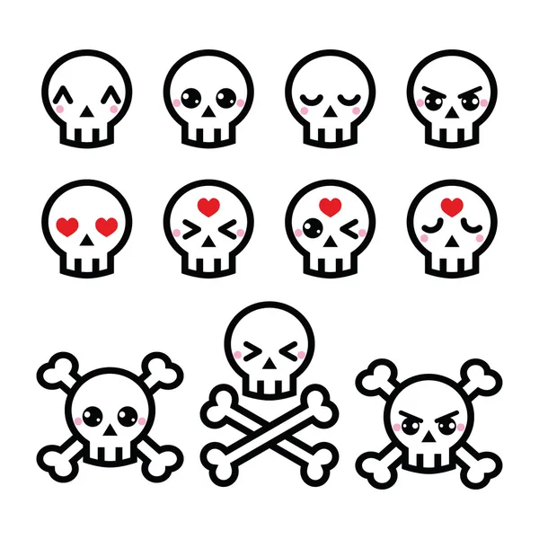 Kawaii cute Halloween skull icons set Vector Graphics