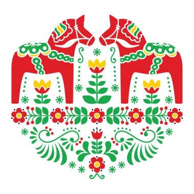 Swedish Dala or Daleclarian horse floral folk pattern clipart