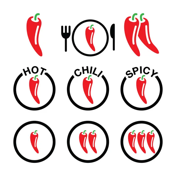 Rote Chilischoten Symbole gesetzt — Stockvektor