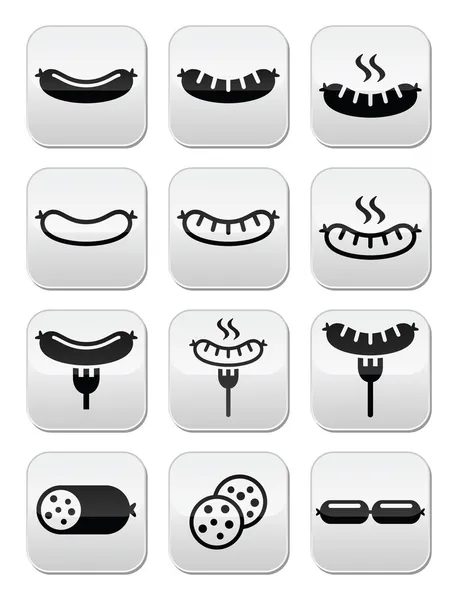 Sausage, grilled or with for icons set — Stock Vector