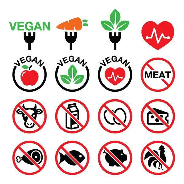 Vegan, sem carne, vegetariano, conjunto de ícones sem lactose —  Vetores de Stock