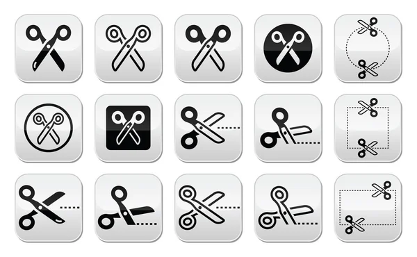 Scissors with cut lines icons set — Stock Vector