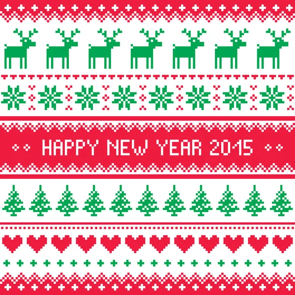 Happy New Year 2015 - Scandinavian winter embroidery pattern — Stock Vector