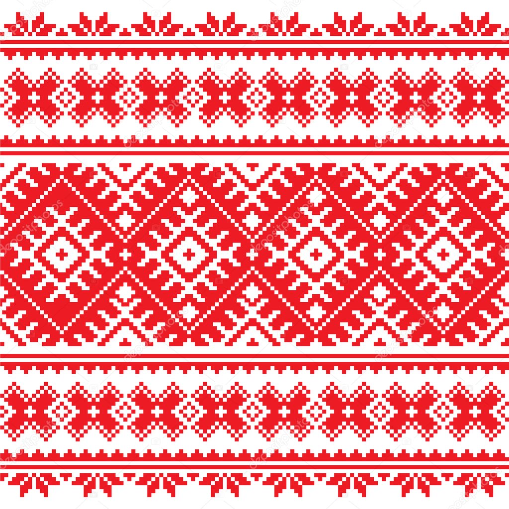 Seamless Ukrainian folk red embroidery pattern