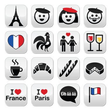 France, I love Paris vector icons set vector