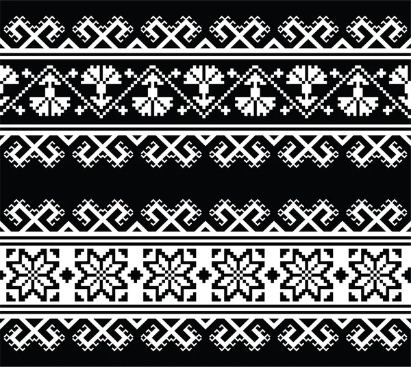 Ukrainian, Slavic seamless folk embroidery pattern on black — Stock Vector