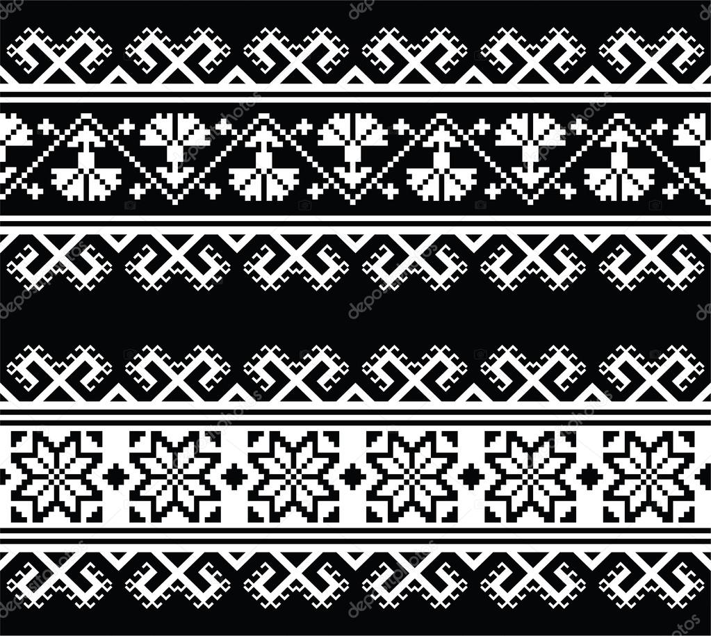 Ukrainian, Slavic seamless folk embroidery pattern on black