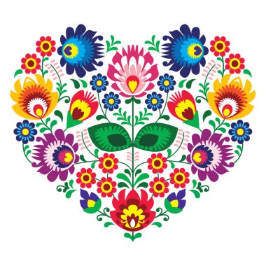 Polish olk art art heart embroidery with flowers - wzory lowickie clipart