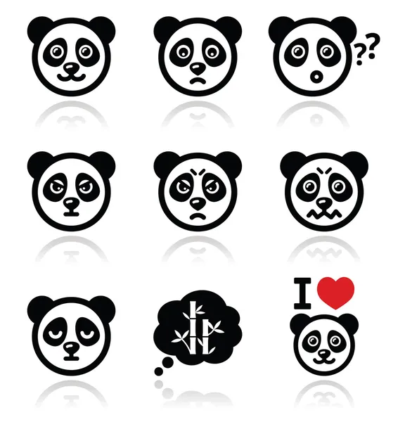 Conjunto de iconos de oso panda - feliz, triste, enojado aislado en blanco — Vector de stock