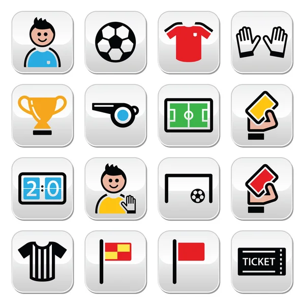 Foci, vagy futball színes vektoros ikonok beállítása — Stock Vector