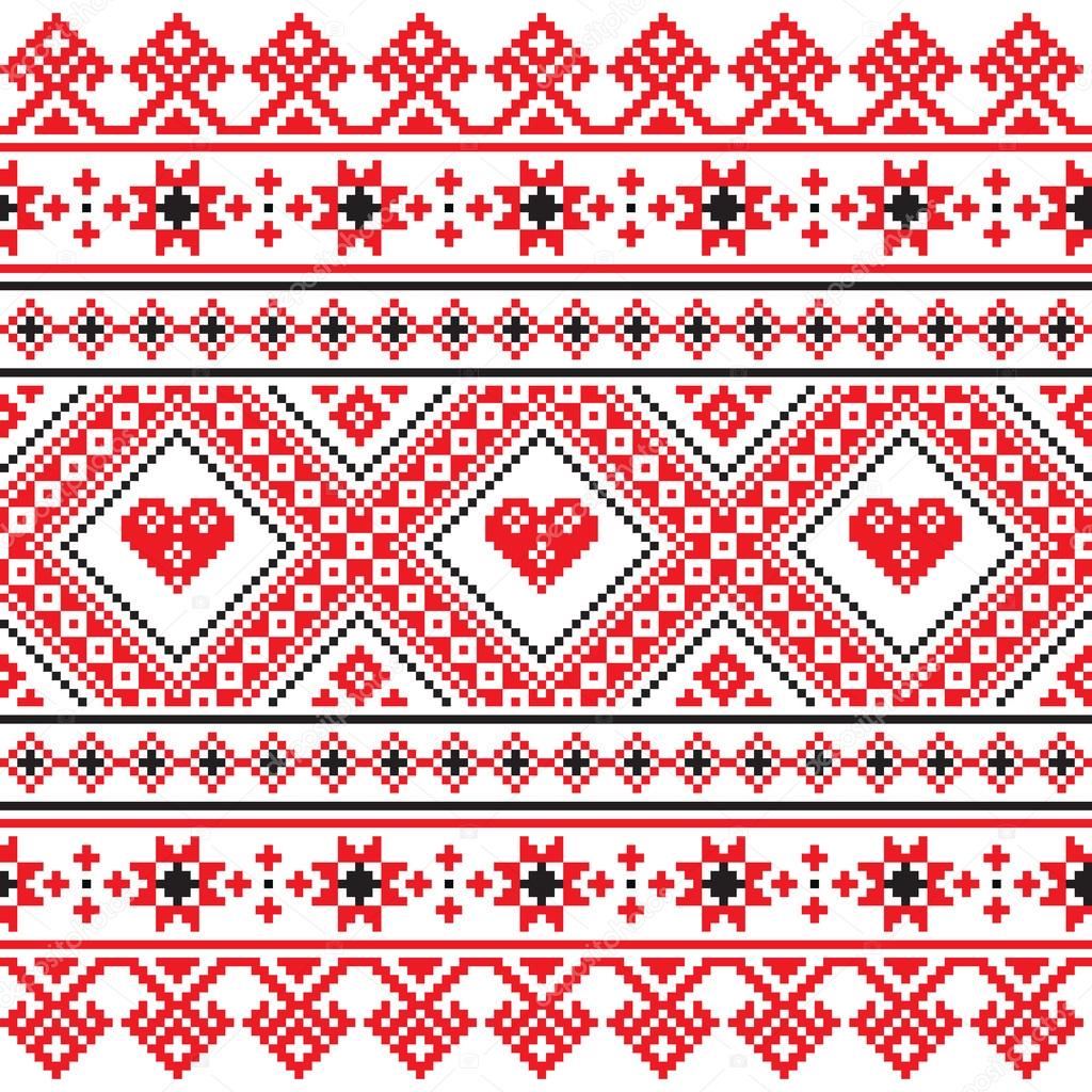 Traditional folk art knitted red embroidery pattern from Ukraine