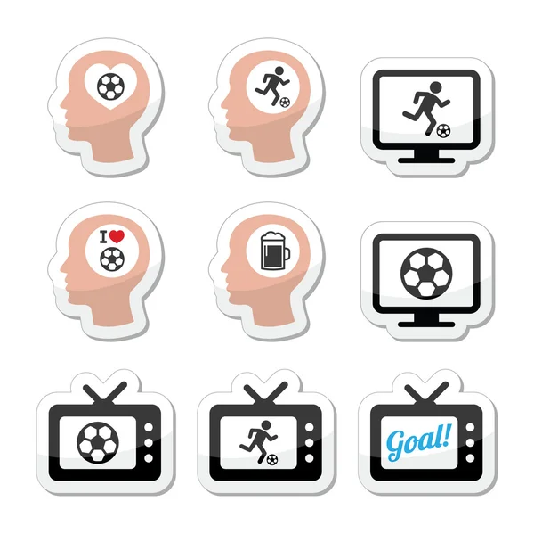 Man loving football or soccer icons set — Stock Vector